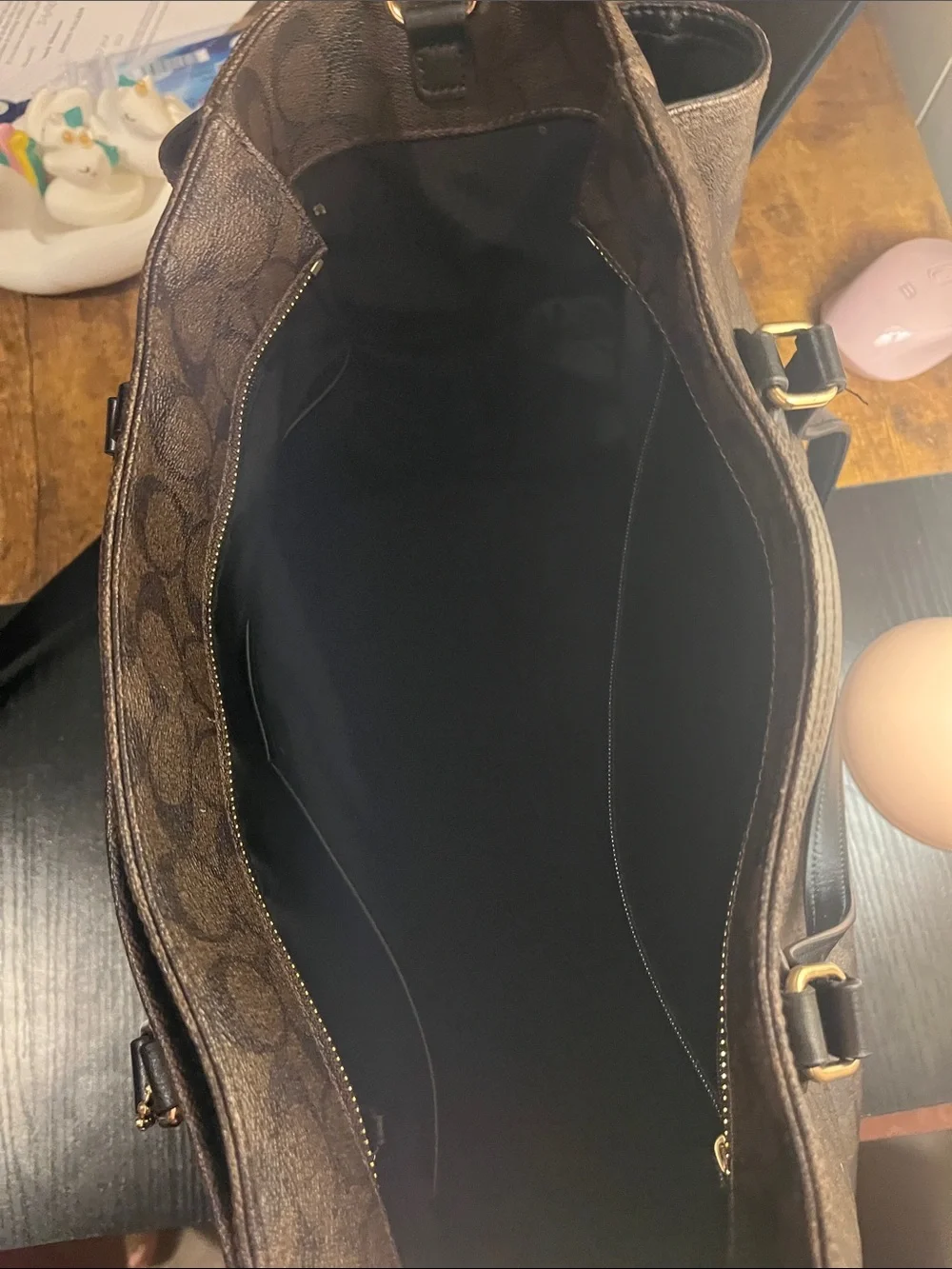 Coach Brown Signature Canvas Diaper bag with Black Trim